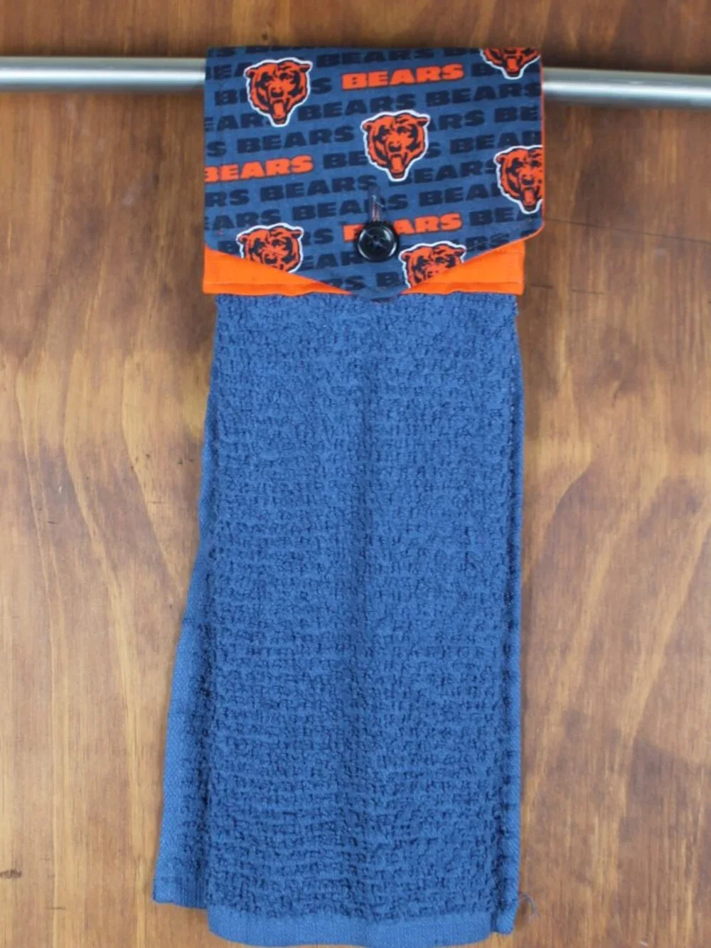 CHICAGO BEARS HANDMADE HANGING HAND TOWEL ORANGE-BLUE Cotton Button Closure
